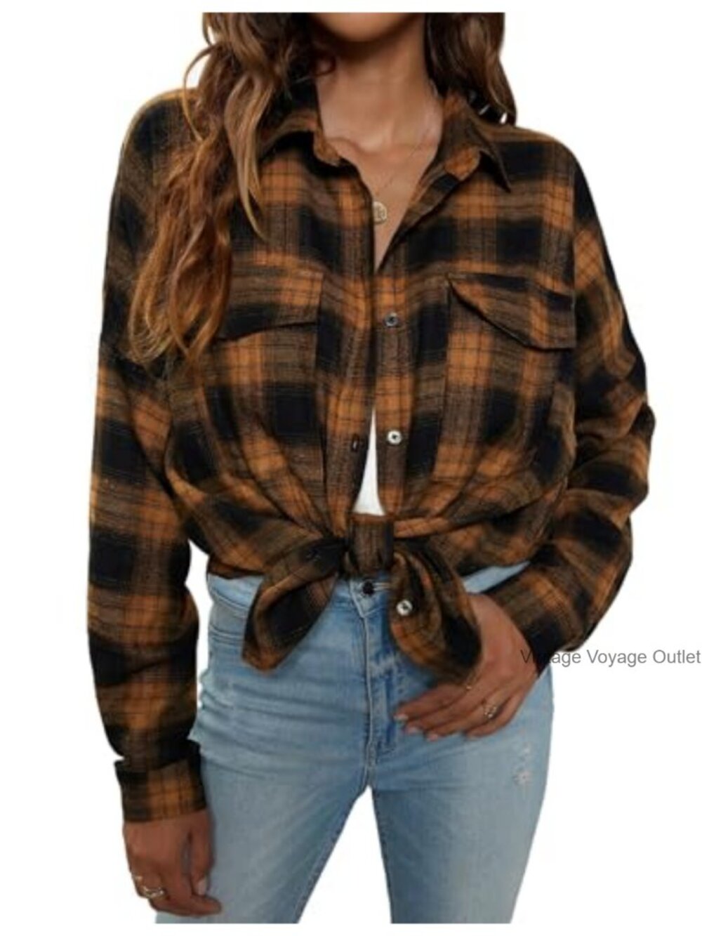 Womens Plaid Button Down Shirt Oversized Flannel Shacket